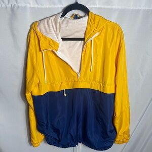 H&M Divided Yellow Blue Half Zip Windbreaker Hoodie Jacket M